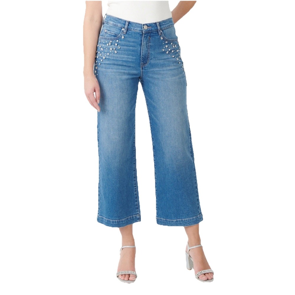 Jewel Badgley Mischka Hollywood High Rise Wide Leg‎ Jeans Denim Embellished 29